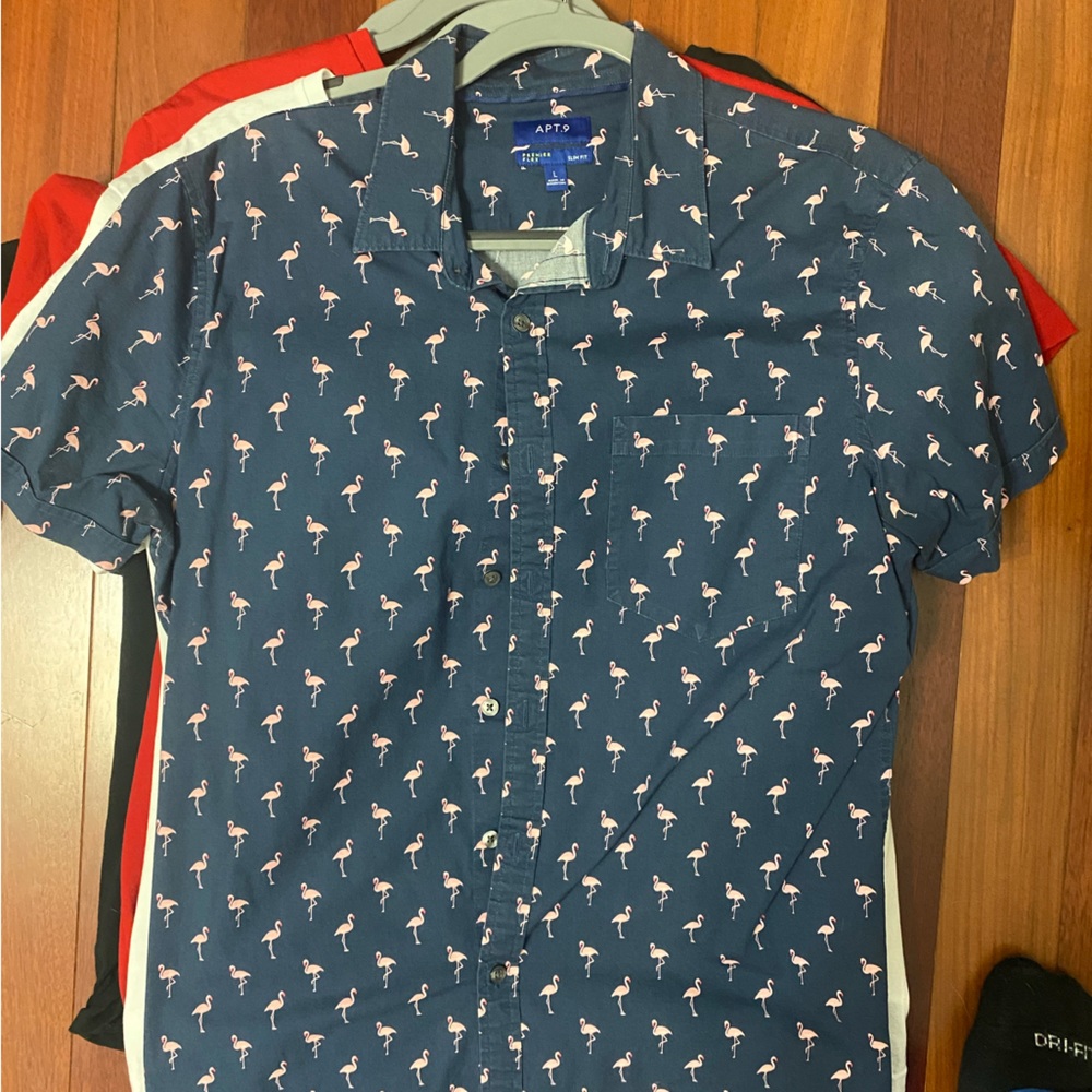 Mens flamingo button down shirt